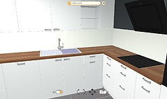 Configuration virtuelle d'une cuisine en L